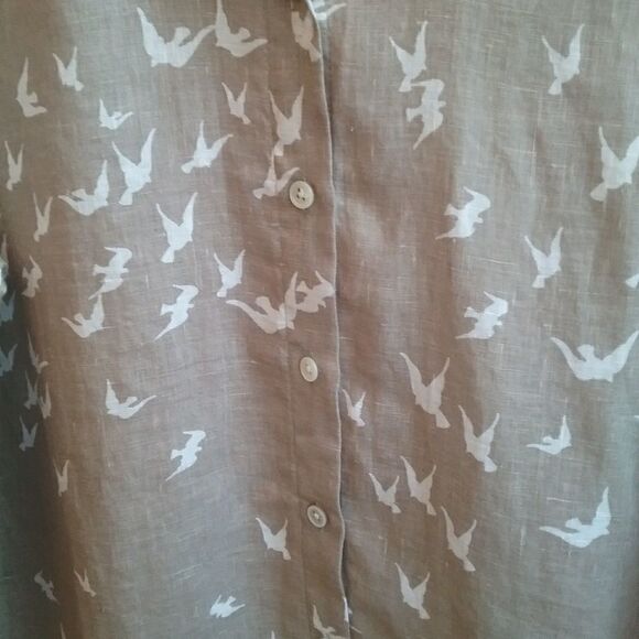 J JILL FLYING BIRDS 100% LINEN BUTTON FRONT SHIRT - Picture 3 of 4